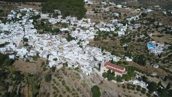 Village of Lefkes on the island of Paros in the Cyclades in Greece from the sky alt