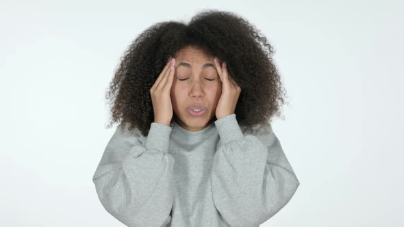 African Woman Having Headache White Background alt