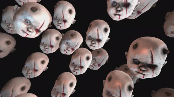 4K Robot baby doll heads space