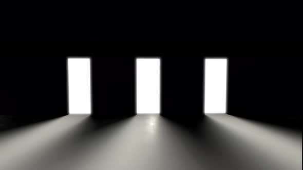 Door opens and a bright light flooding a dark room alt