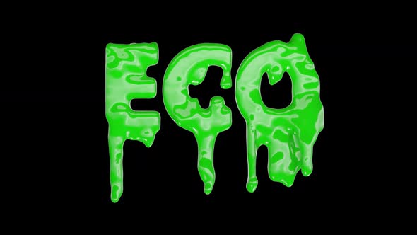 Green 3D word ECO is melting. Mislabeling ecological and recyclable products concept. alt