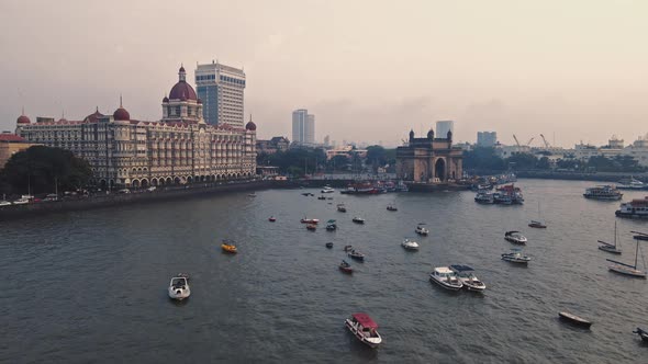 Aerial view of Gateway of India. Cityscape of old Mumbai town. alt