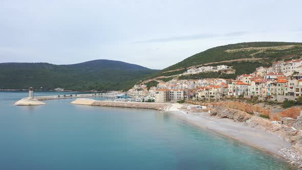 Aerial View of Lustica Bay Marina with Its Luxury Boats and Yachts, Montenegro alt