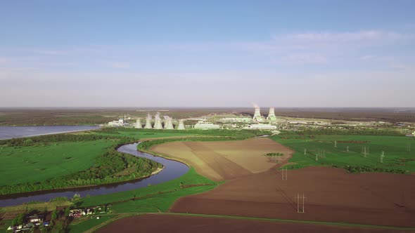 Nuclear power plant with Cooling towers of Atomic energy power station alt