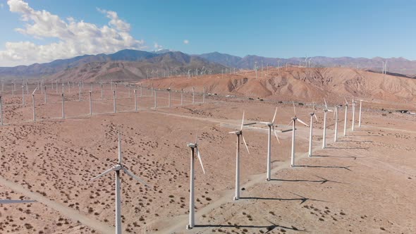 Clean Energy Windmill Farm in the Desert of California with Mountains