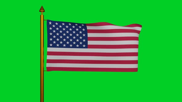 National flag of United States of America with flagpole on chroma key, American or U.S. flag textile alt