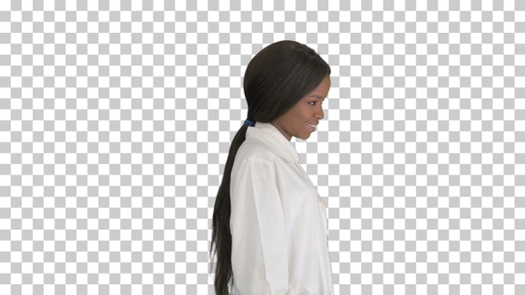 Pretty african american female doctor posing, Alpha Channel alt