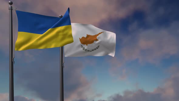 Cyprus Flag Waving Along With The National Flag Of The Ukraine - 2K alt