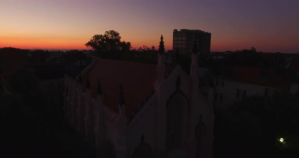 Aerial Silhouette of French Huguenot Church in Charleston SC alt
