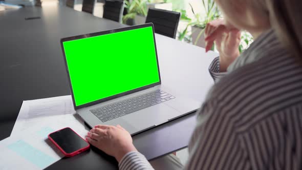 Young Manager Ceo Typing on Laptop Computer Keyboard with Green Screen alt