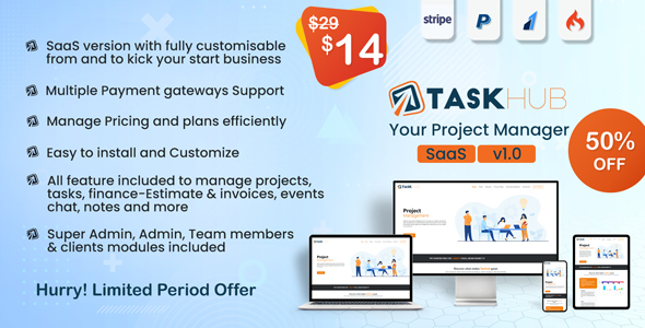 Taskhub SaaS – Project Management Tool, Finance & CRM Tool