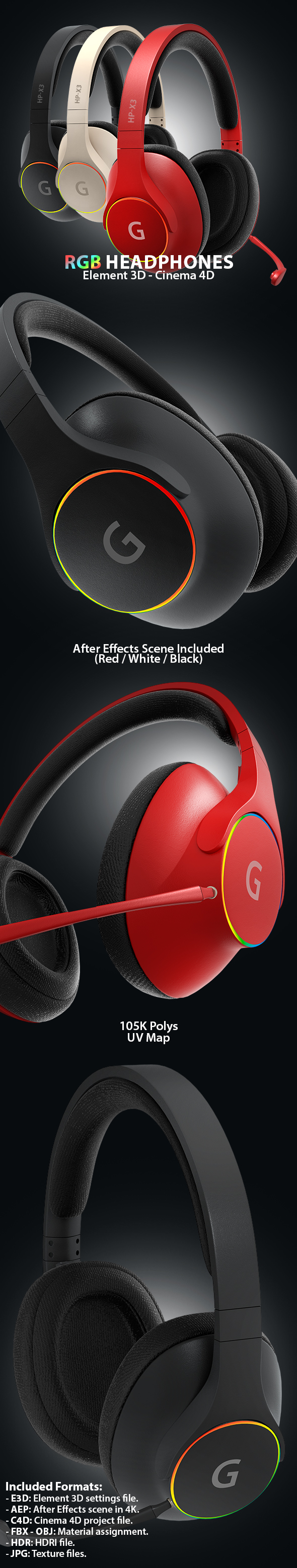 RGB Headphones 3D - 3Docean 31268019