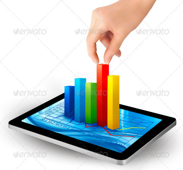 Tablet screen with graph and a hand Vector - Concepts Business