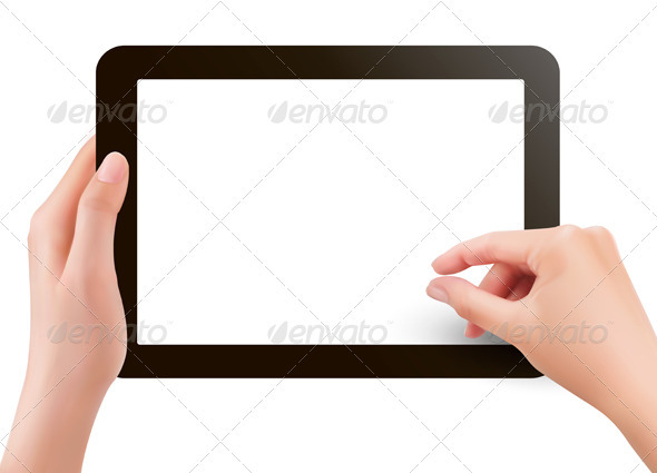 Hands holding digital tablet pc Vector illustrati - Computers Technology