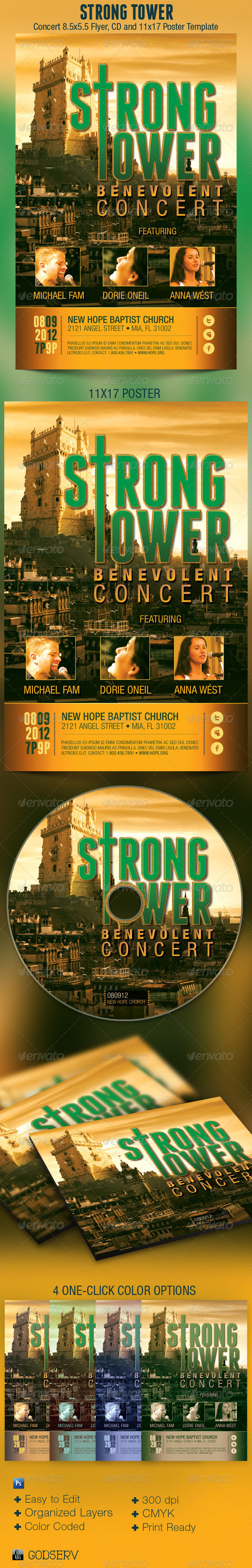 Strong Tower Church Flyer Poster CD Template - Church Flyers