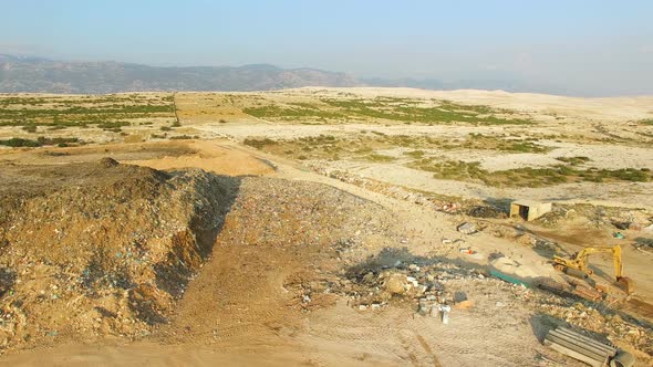 Flying above badly managed trash yard on Pag island, Croatia alt