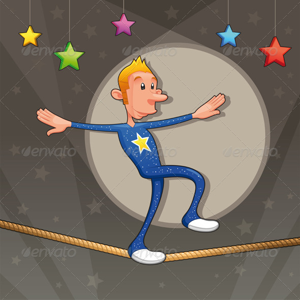 Funny equilibrist is walking on the tightrope. - Sports/Activity Conceptual