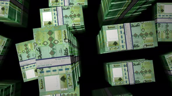Flight over the Lebanon pound money banknote packs loop alt