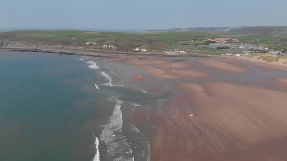 Aerial View Sandy Beach And Village Croyde North Devon Landscape Colour Graded