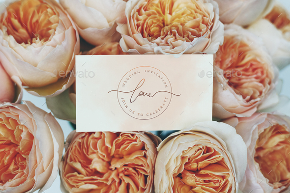 Download Card Mockup On A Bouquet Of Orange Roses Stock Photo By Rawpixel Photodune
