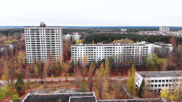 Chernobyl Exclusion Zone. Pripyat. Aerial. alt