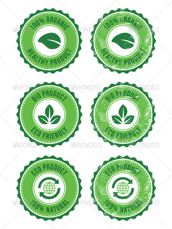 Green 100% Organic Natural ECO Retro Labels - Health/Medicine Conceptual