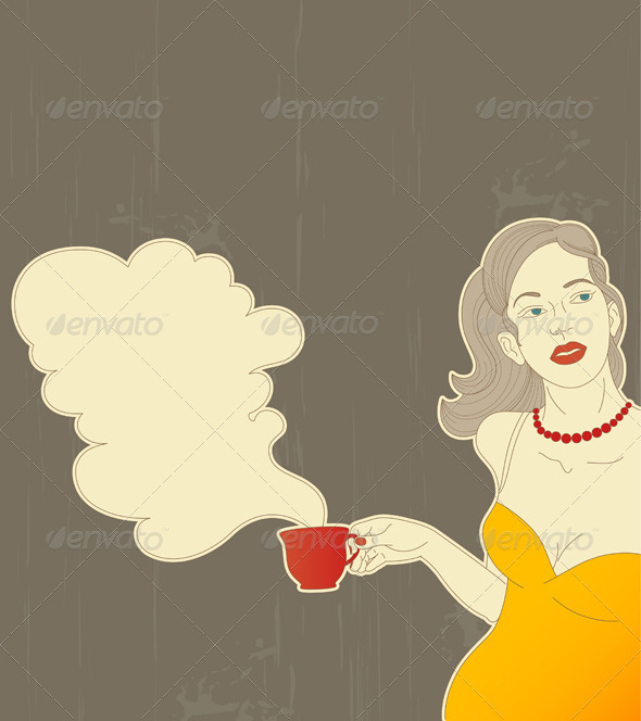 Girl with Red Cup of Coffee - People Characters