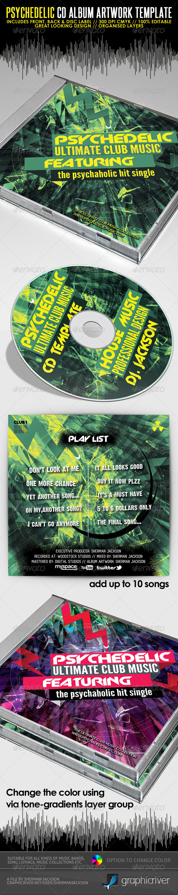 Psychedelic Mixtape CD Artwork PSD Template - CD & DVD Artwork Print Templates