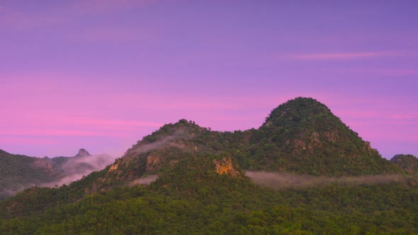 Beautiful time of the morning, Kanchanaburi fog over mountains. alt