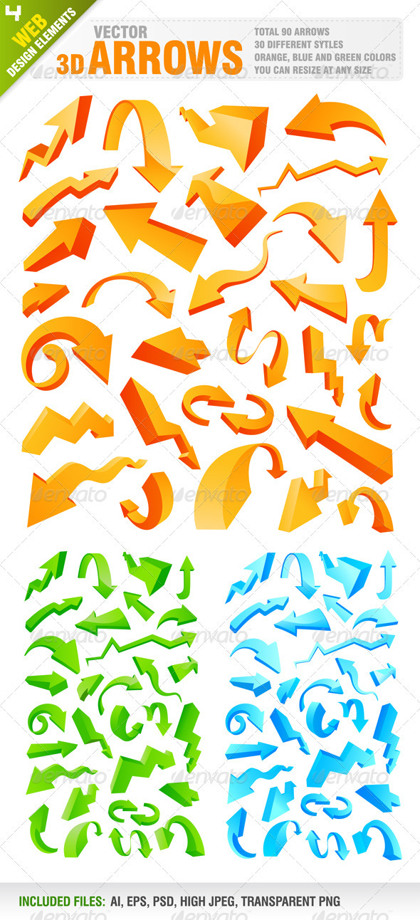 90 Pieces 3D arrows - Web Elements Vectors