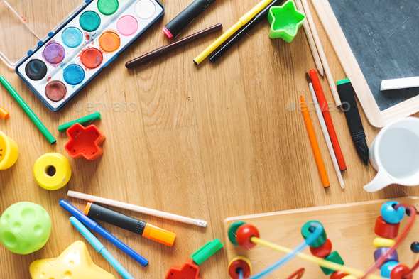 Kids concept with drawing tools Stock Photo by kuban-kuban