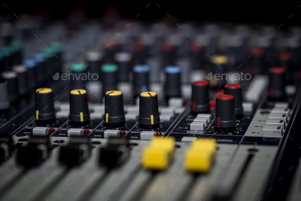 fader digital mixing console with volume meter - Stock Photo - Images