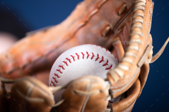 Old Vintage Baseball Background. Shallow focus Stock Photo