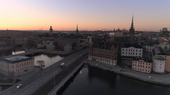 Stockholm City Center at Sunrise Aerial View