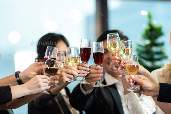 Business partners toast champagne company event celebration success