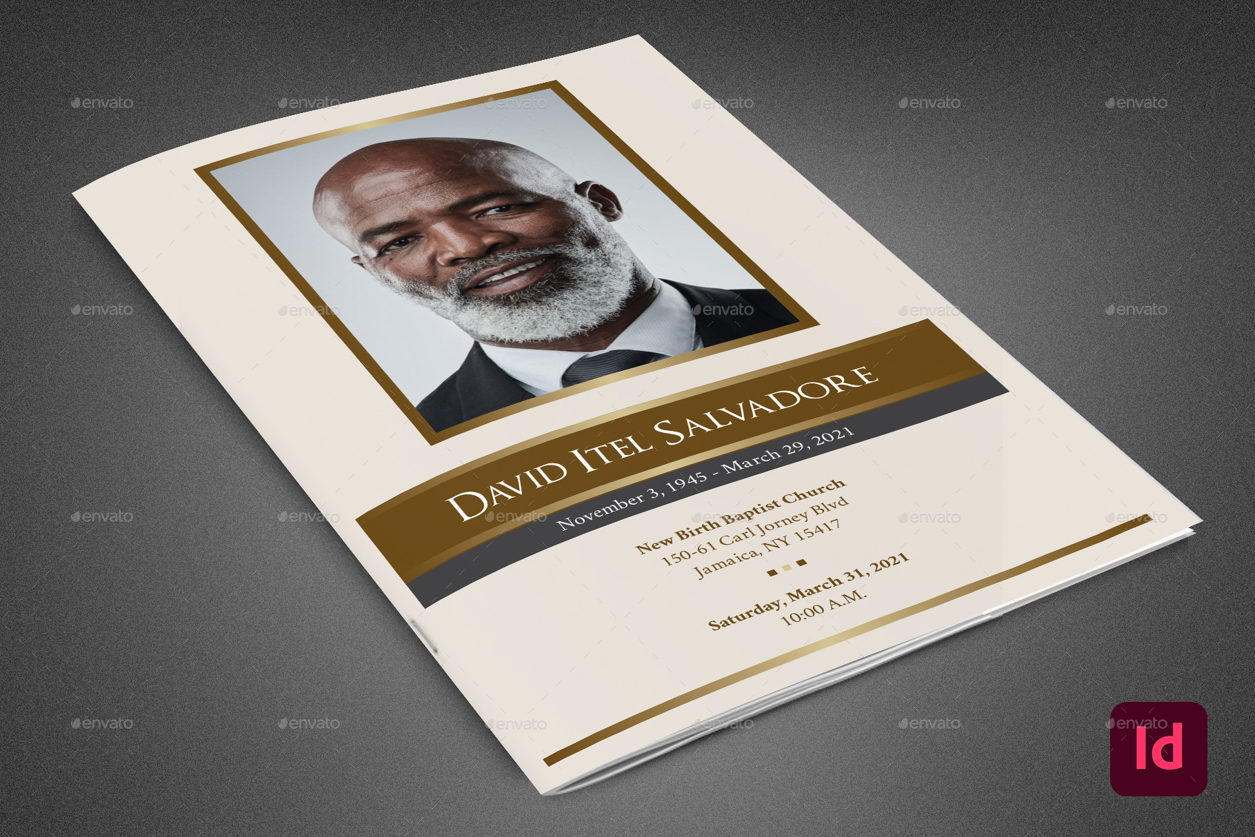 Golden Life Funeral Program InDesign Template Within Memorial Brochure Template