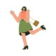 Happy Woman Standing on One Leg and Gesturing By