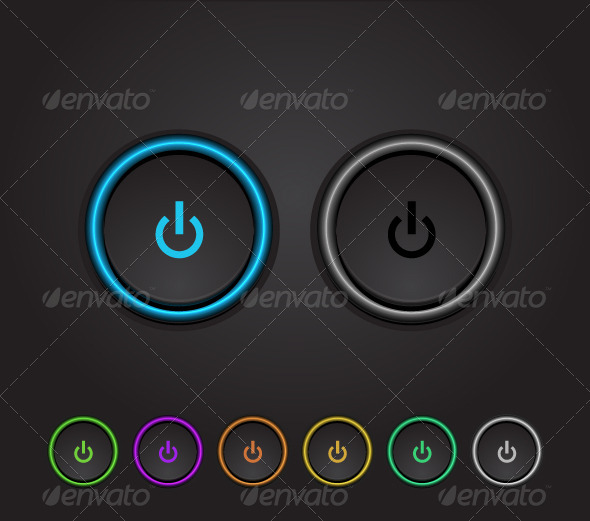 Vector Neon Glowing Power Buttons - Technology Conceptual