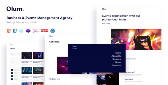 Extraordinary Olum - Business & Events Management Agency React JS Template