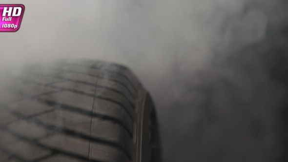 Car Tire In Drift Smoke