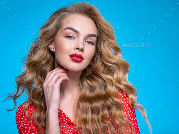 Portrait of a beautiful young blonde. - Stock Photo - Images