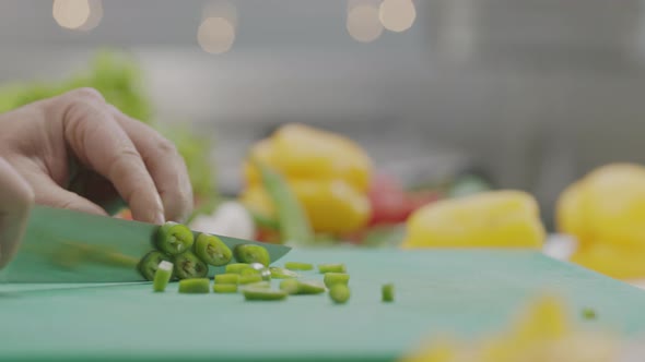 Chef Chopping Vegetables Slow Motion