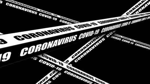 The animation warns the Coronavirus. 4K video black and white line signboard Covid-19 close-up. alt