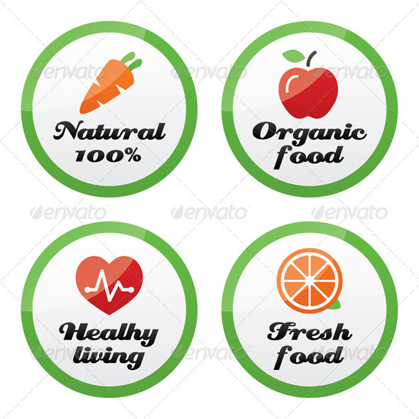 Organic food, fresh and natural products icons - Web Elements Vectors