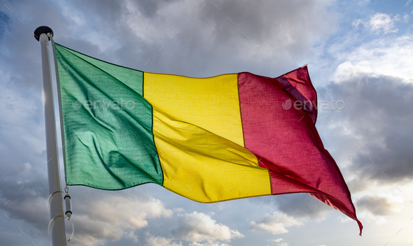 Mali flag waving against cloudy sky - Stock Photo - Images
