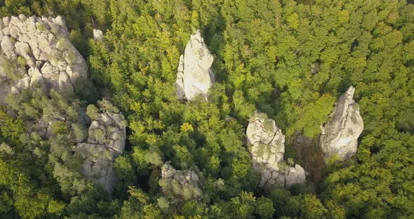 Famous Ukranian Landscape - Aerial View To Dovbush Rocks in Carpathian Mountains, Ukraine