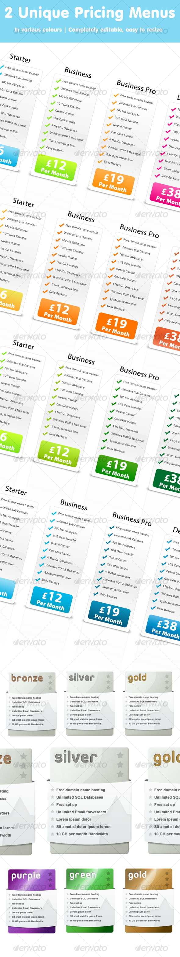 Web Pricing Tables - Web Elements
