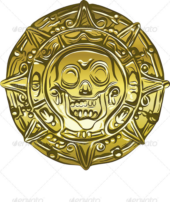 Vector gold Money pirate coin with a skull - Man-made Objects Objects