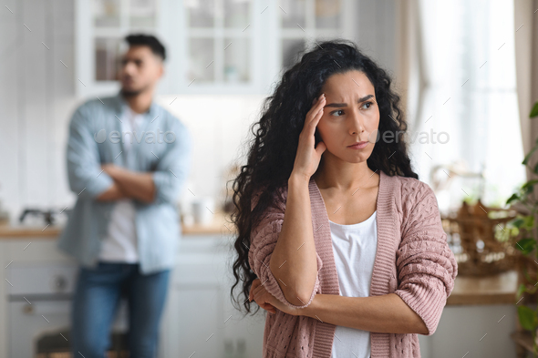 Relationship Crisis. Young Arab Woman Upset After Argue With Her Husband