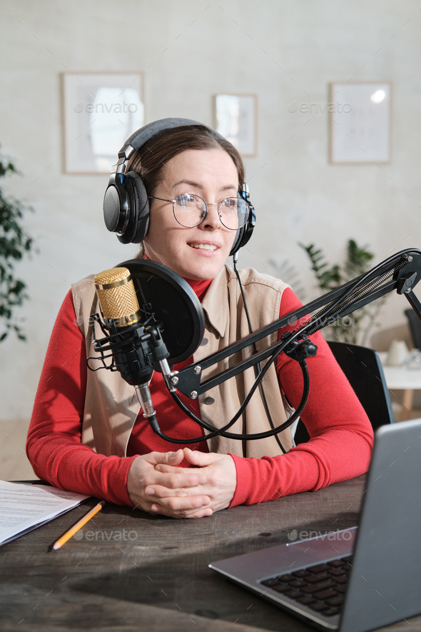 Woman speaking on air at radio
